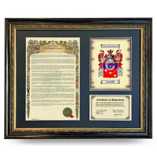 Amorello Framed Surname History and Coat of Arms- Heirloom