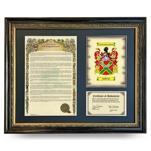 Andrews Framed Surname History and Coat of Arms- Heirloom
