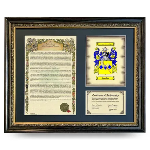 Angelay Framed Surname History and Coat of Arms- Heirloom