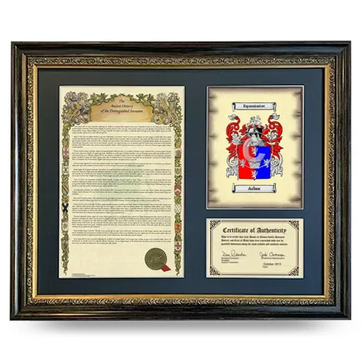 Arbor Framed Surname History and Coat of Arms- Heirloom