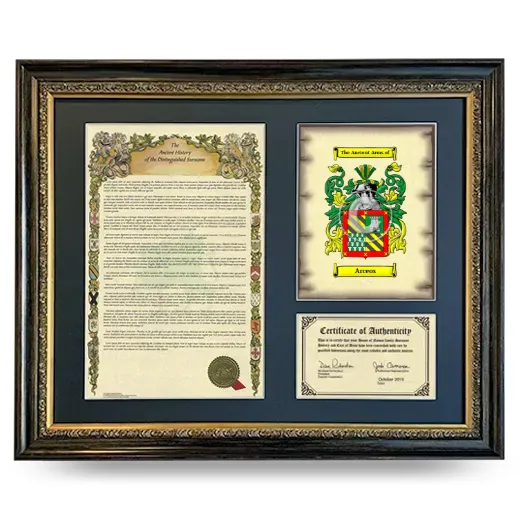 Arceos Framed Surname History and Coat of Arms- Heirloom