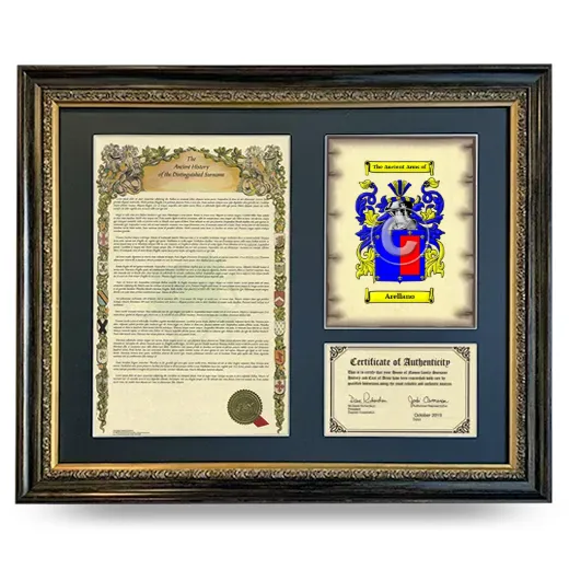 Arellano Framed Surname History and Coat of Arms- Heirloom