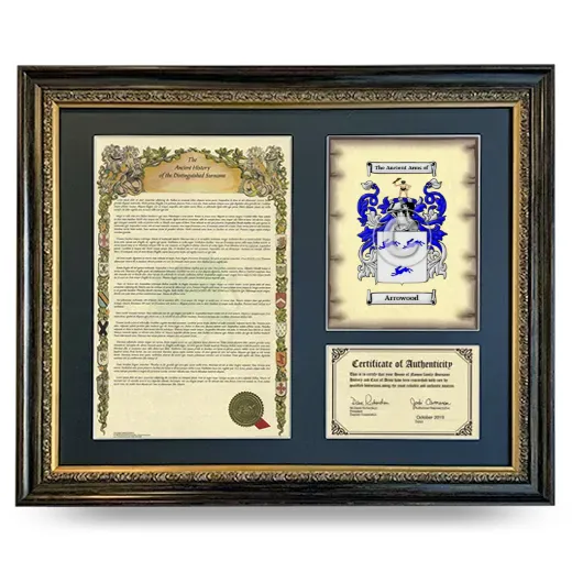 Arrowood Framed Surname History and Coat of Arms- Heirloom