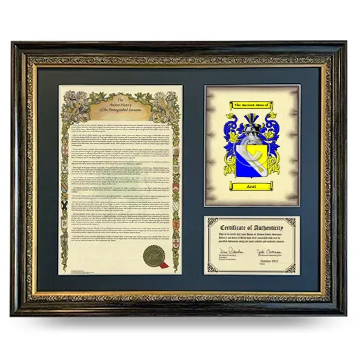 Arzt Framed Surname History and Coat of Arms- Heirloom