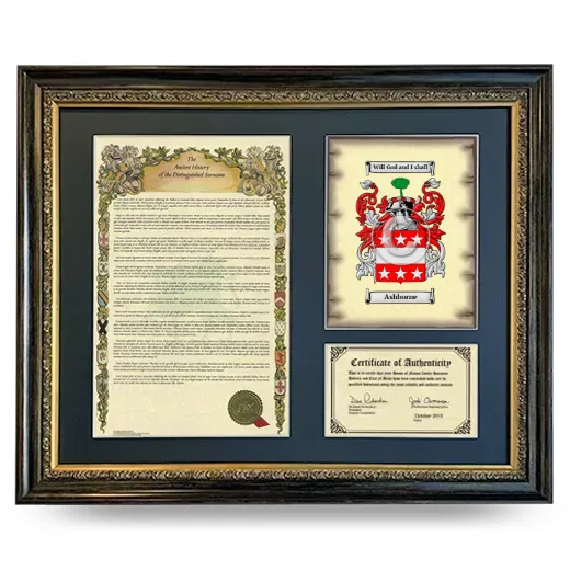 Ashborne Framed Surname History and Coat of Arms- Heirloom
