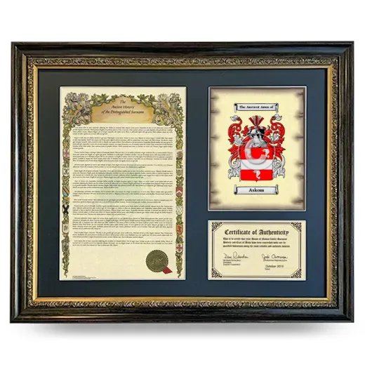 Askom Framed Surname History and Coat of Arms- Heirloom