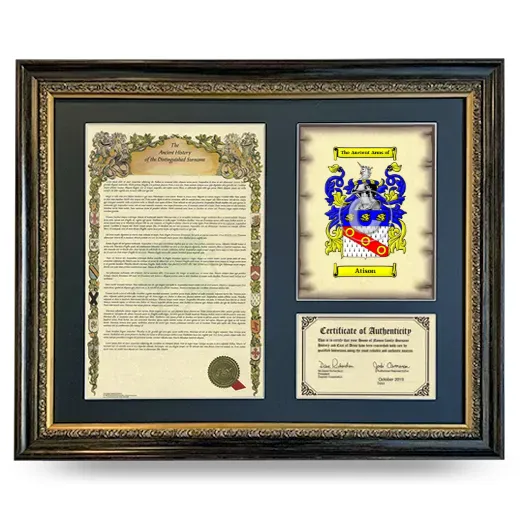 Atison Framed Surname History and Coat of Arms- Heirloom
