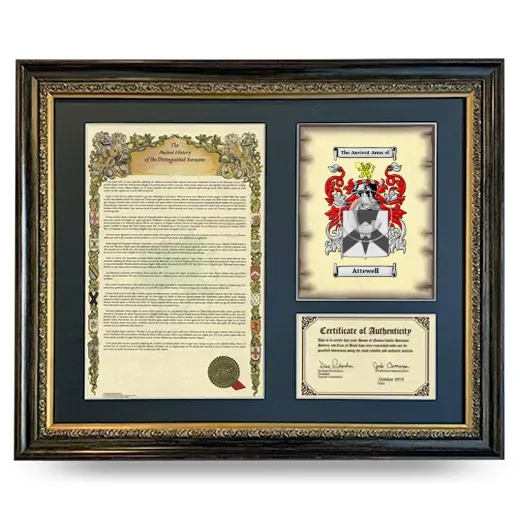 Attewell Framed Surname History and Coat of Arms- Heirloom