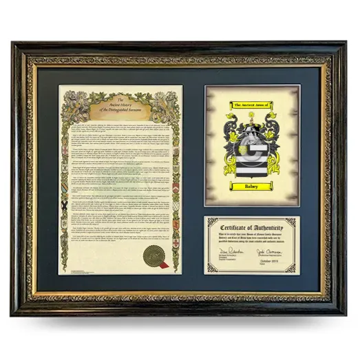 Babey Framed Surname History and Coat of Arms- Heirloom