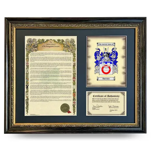Baccum Framed Surname History and Coat of Arms- Heirloom