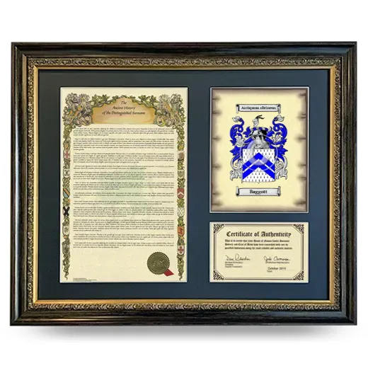 Baggott Framed Surname History and Coat of Arms- Heirloom