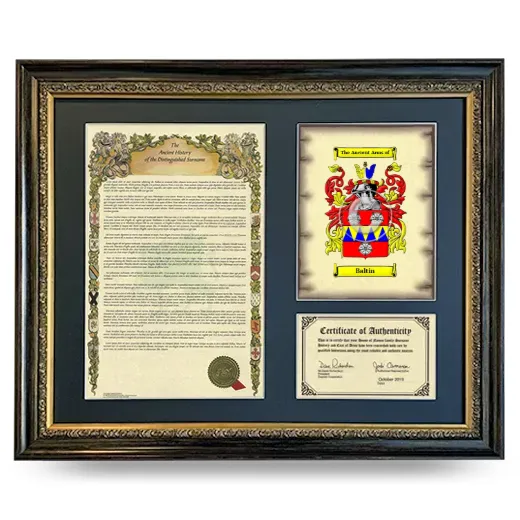 Baltin Framed Surname History and Coat of Arms- Heirloom