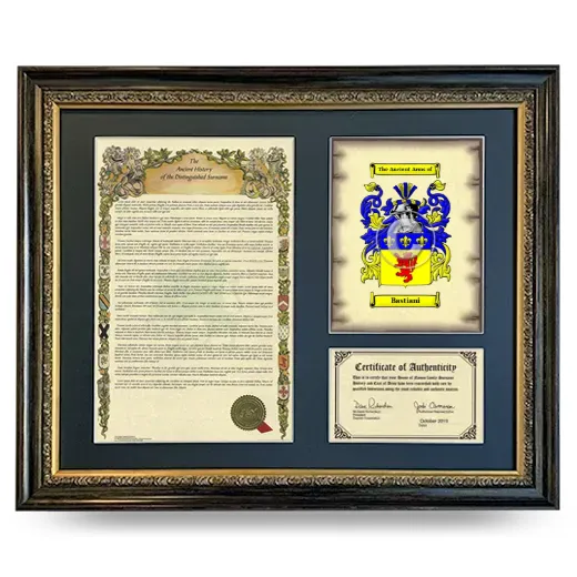 Bastiani Framed Surname History and Coat of Arms- Heirloom