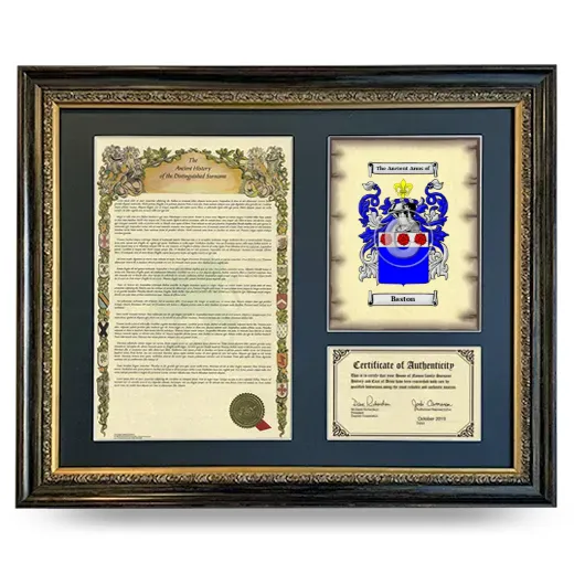 Baston Framed Surname History and Coat of Arms- Heirloom