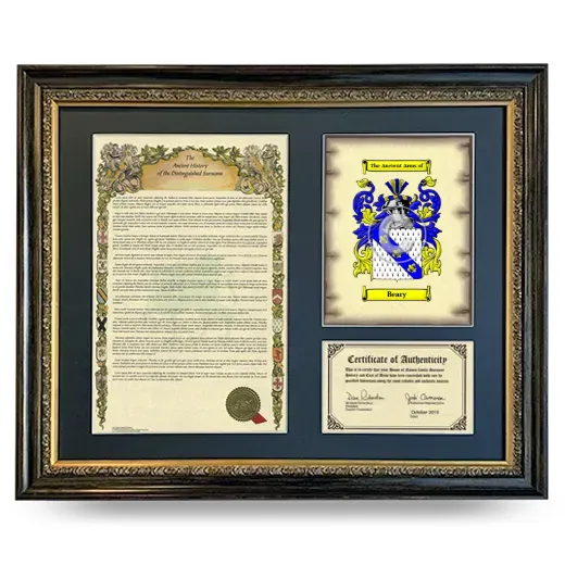 Beary Framed Surname History and Coat of Arms- Heirloom