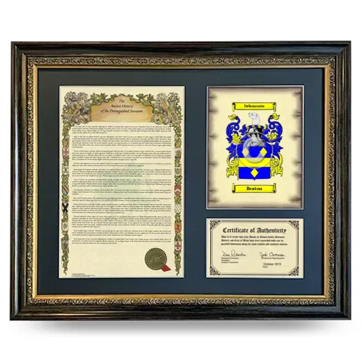 Beaton Framed Surname History and Coat of Arms- Heirloom