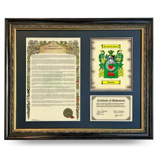 Becerra Framed Surname History and Coat of Arms- Heirloom