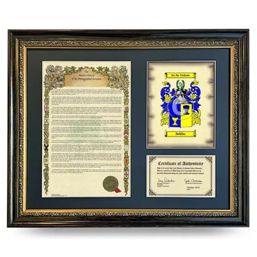 Beldin Framed Surname History and Coat of Arms- Heirloom