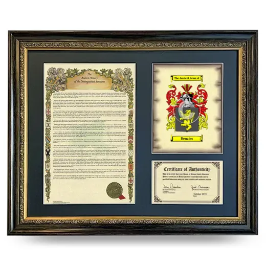 Benzies Framed Surname History and Coat of Arms- Heirloom