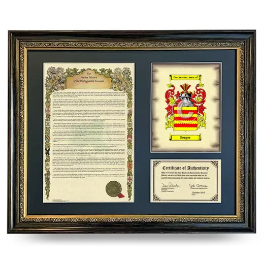 Berger Framed Surname History and Coat of Arms- Heirloom