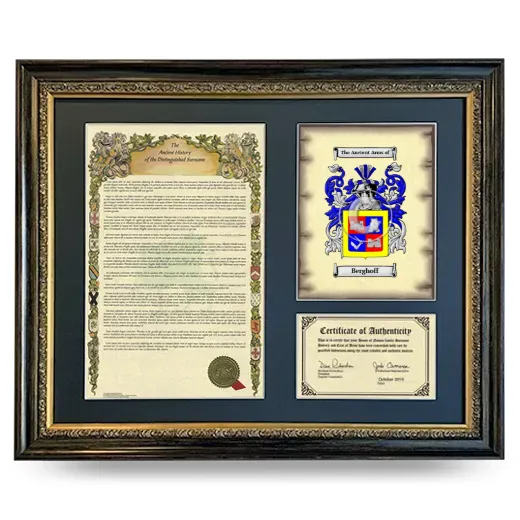 Berghoff Framed Surname History and Coat of Arms- Heirloom