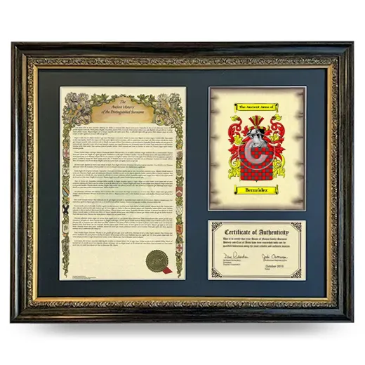 Bermúdez Framed Surname History and Coat of Arms- Heirloom