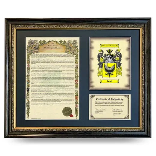 Bezel Framed Surname History and Coat of Arms- Heirloom