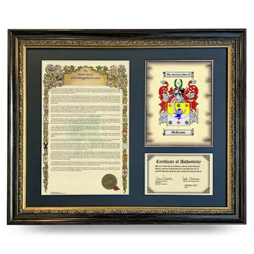 Bickman Framed Surname History and Coat of Arms- Heirloom