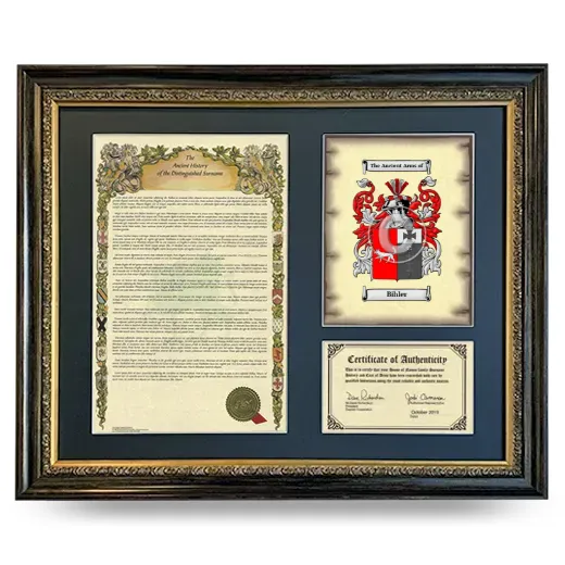 Bihler Framed Surname History and Coat of Arms- Heirloom
