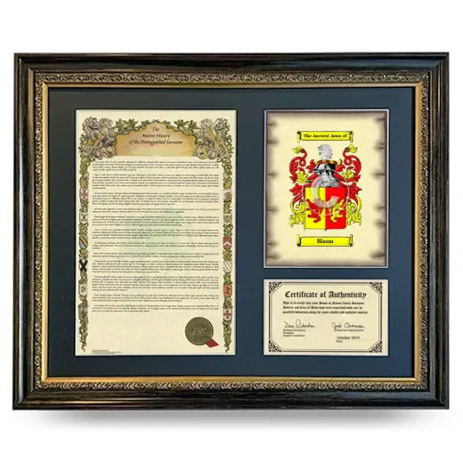Blann Framed Surname History and Coat of Arms- Heirloom