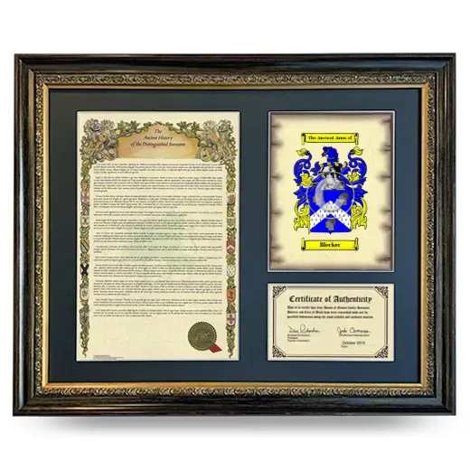 Blecker Framed Surname History and Coat of Arms- Heirloom