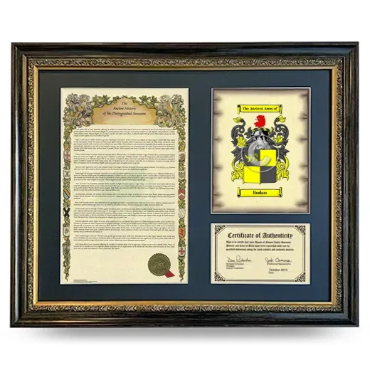 Bodan Framed Surname History and Coat of Arms- Heirloom