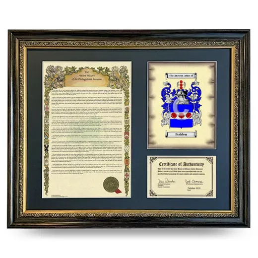 Bodden Framed Surname History and Coat of Arms- Heirloom