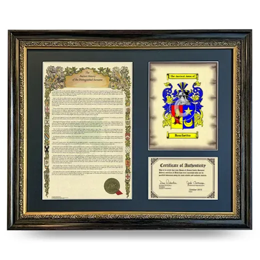 Boschetto Framed Surname History and Coat of Arms- Heirloom