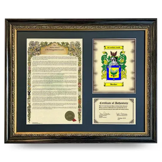 Bouker Framed Surname History and Coat of Arms- Heirloom
