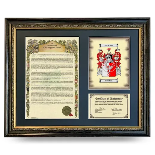 Brinton Framed Surname History and Coat of Arms- Heirloom