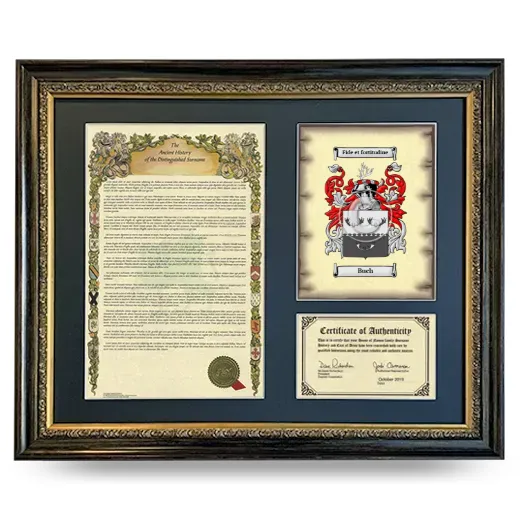 Buch Framed Surname History and Coat of Arms- Heirloom