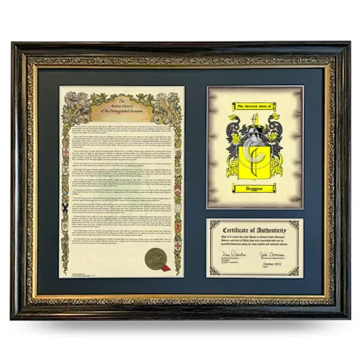 Buggen Framed Surname History and Coat of Arms- Heirloom