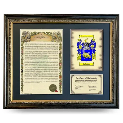 Burbridge Framed Surname History and Coat of Arms- Heirloom