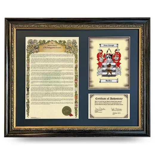 Burlan Framed Surname History and Coat of Arms- Heirloom