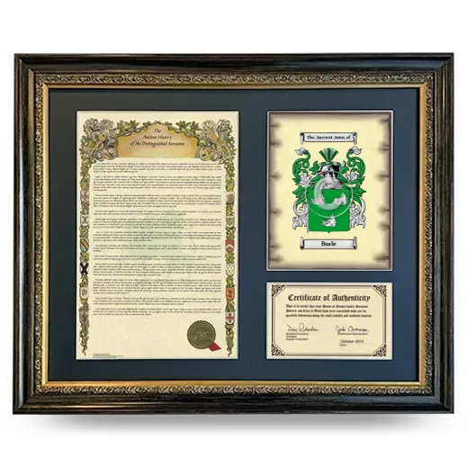Burle Framed Surname History and Coat of Arms- Heirloom