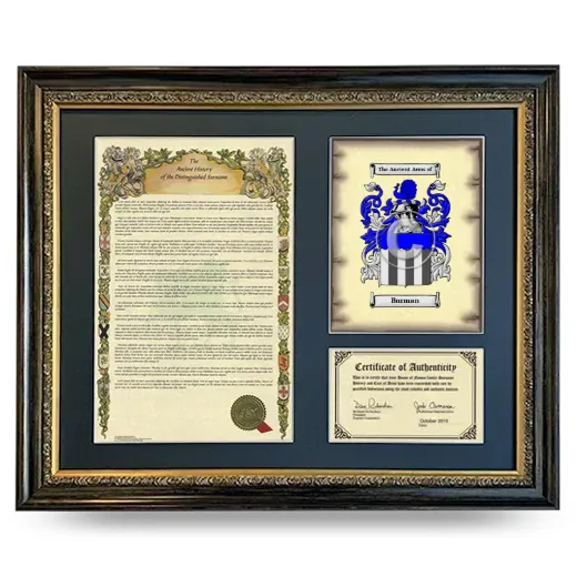 Burman Framed Surname History and Coat of Arms- Heirloom