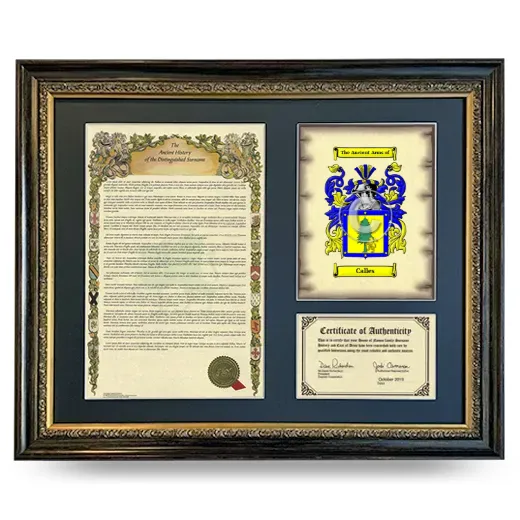 Calles Framed Surname History and Coat of Arms- Heirloom