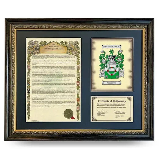 Capewell Framed Surname History and Coat of Arms- Heirloom