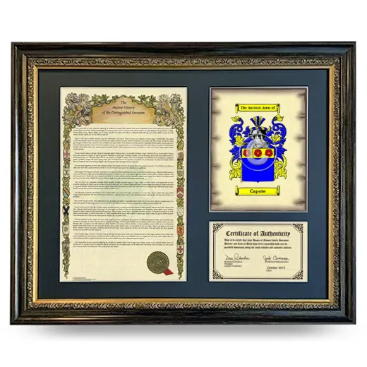 Capote Framed Surname History and Coat of Arms- Heirloom
