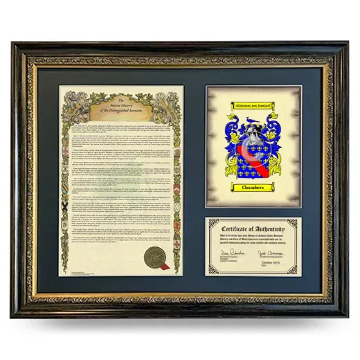 Chambers Framed Surname History and Coat of Arms- Heirloom