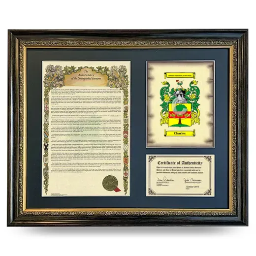 Charles Framed Surname History and Coat of Arms- Heirloom