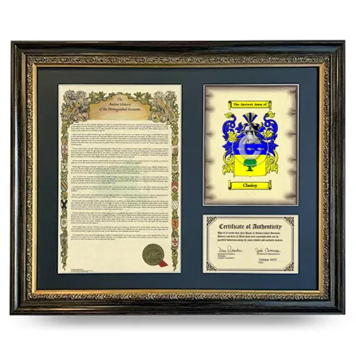 Choisy Framed Surname History and Coat of Arms- Heirloom