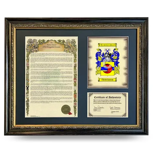 Christianson Framed Surname History and Coat of Arms- Heirloom