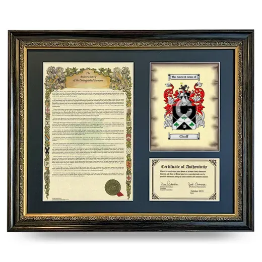 Chuff Framed Surname History and Coat of Arms- Heirloom